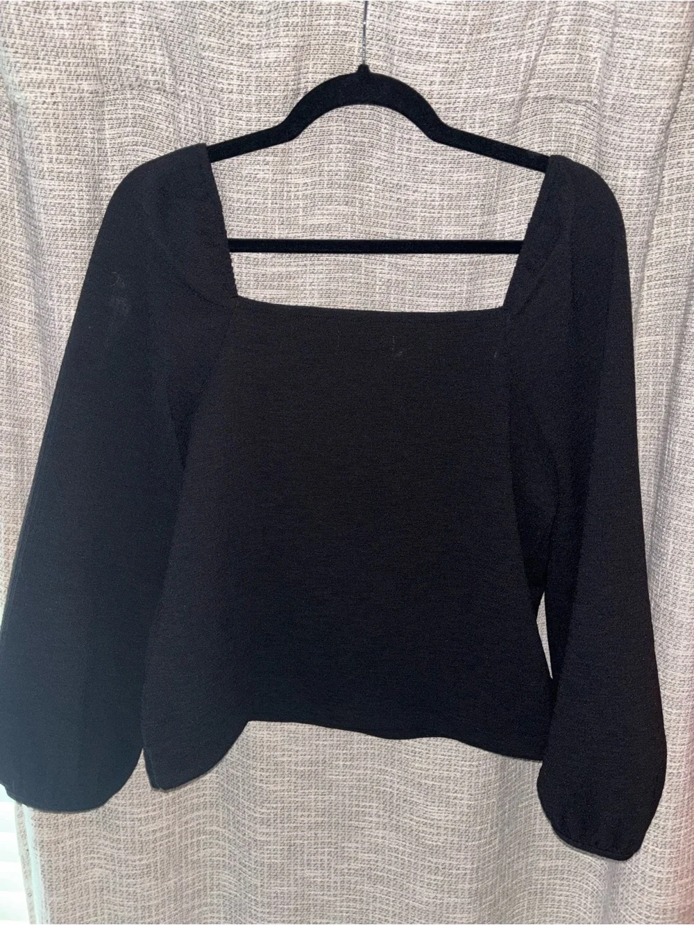 Madewell Black Square Neck Long Sleeve Puff Blouse